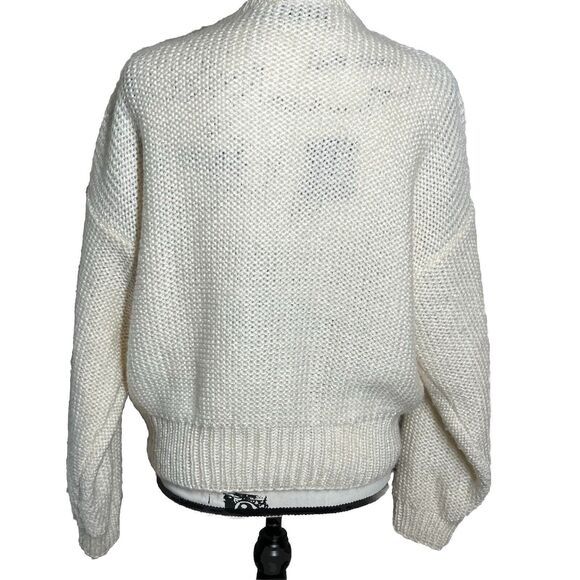 Vintage Russ Studio Crochet Knit Nordic Sweater Cardigan Medium Grandma Pom Pom - Picture 8 of 11